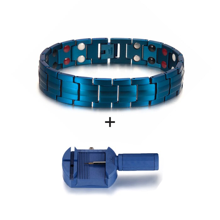 Vinterly Blauwe Magnetische Armband Mannen Hand Chain Link Rvs Mannen Armband Gezondheid Energie Germanium Hologram Heren Armbanden: blue with tool