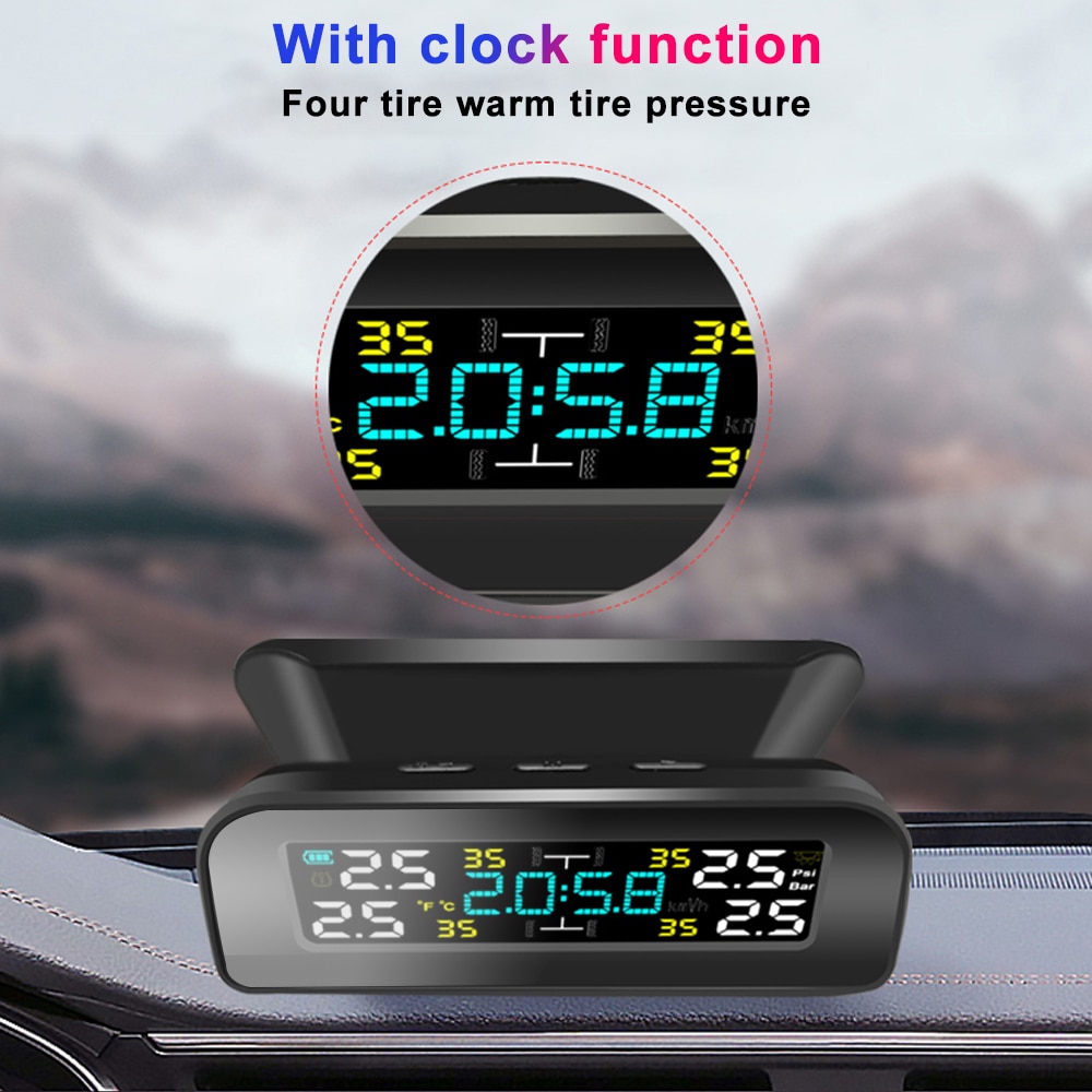 Tpms solenergi tpms bildekktrykk alarm Observere autosikkerhetssystem dekktrykk 360 justerbar temperaturadvarsel