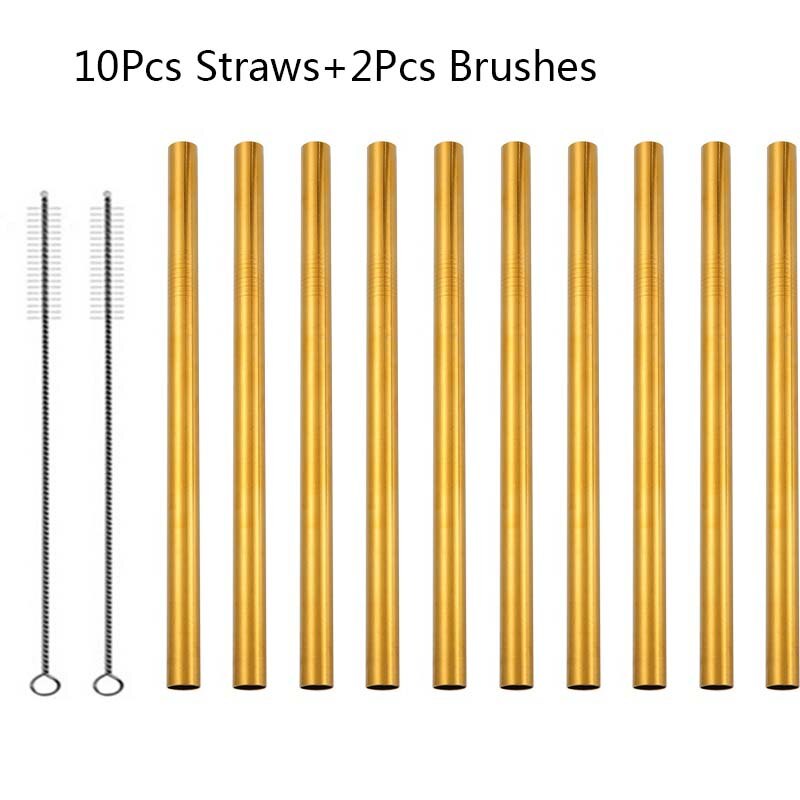 5/10pcs 304 Stainless Steel Straws Bubble Tea Diameter 12mm Reusable Drinking Straw Milk Tea Rainbow Metal Straws: 10pcs Gold