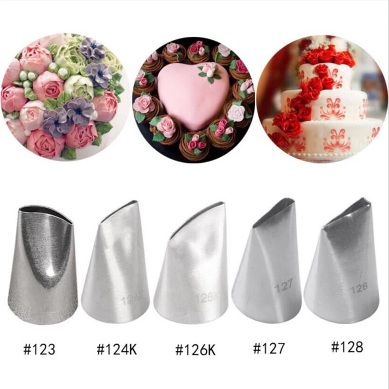 5Pcs #123 #124K #126K #127 #128 Rozenblaadjes Rvs Icing Piping nozzles Fondant Cake Decorating Pastry Tips Gereedschap Bakvormen