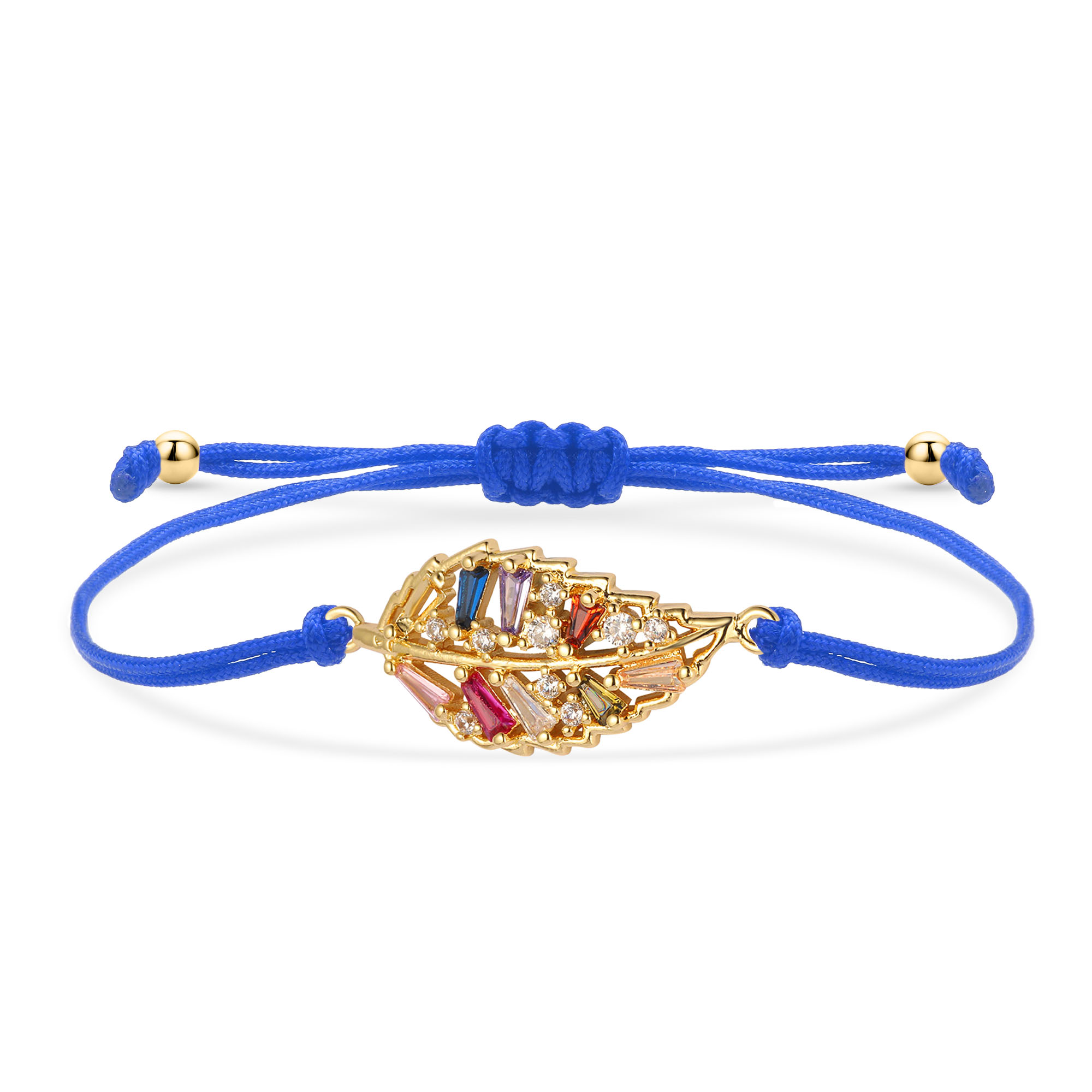 Pulsera de abalorios de hoja de cobre chapada en oro de cristal CZ para mujer, piedras de circonita cúbica Multicolor, cuerda roja, cordón verde y azul, de joyería: Oro oscuro