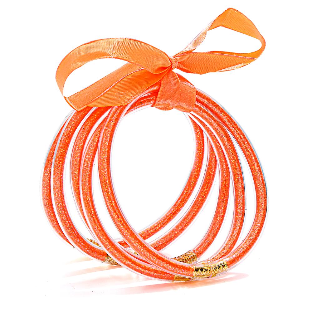 5 PCS/Set Bowknot Gold Silver Color Glitter Bangles Set All Weather Stack Silicone Plastic Glitter Jelly Bracelet: KFB1870-11