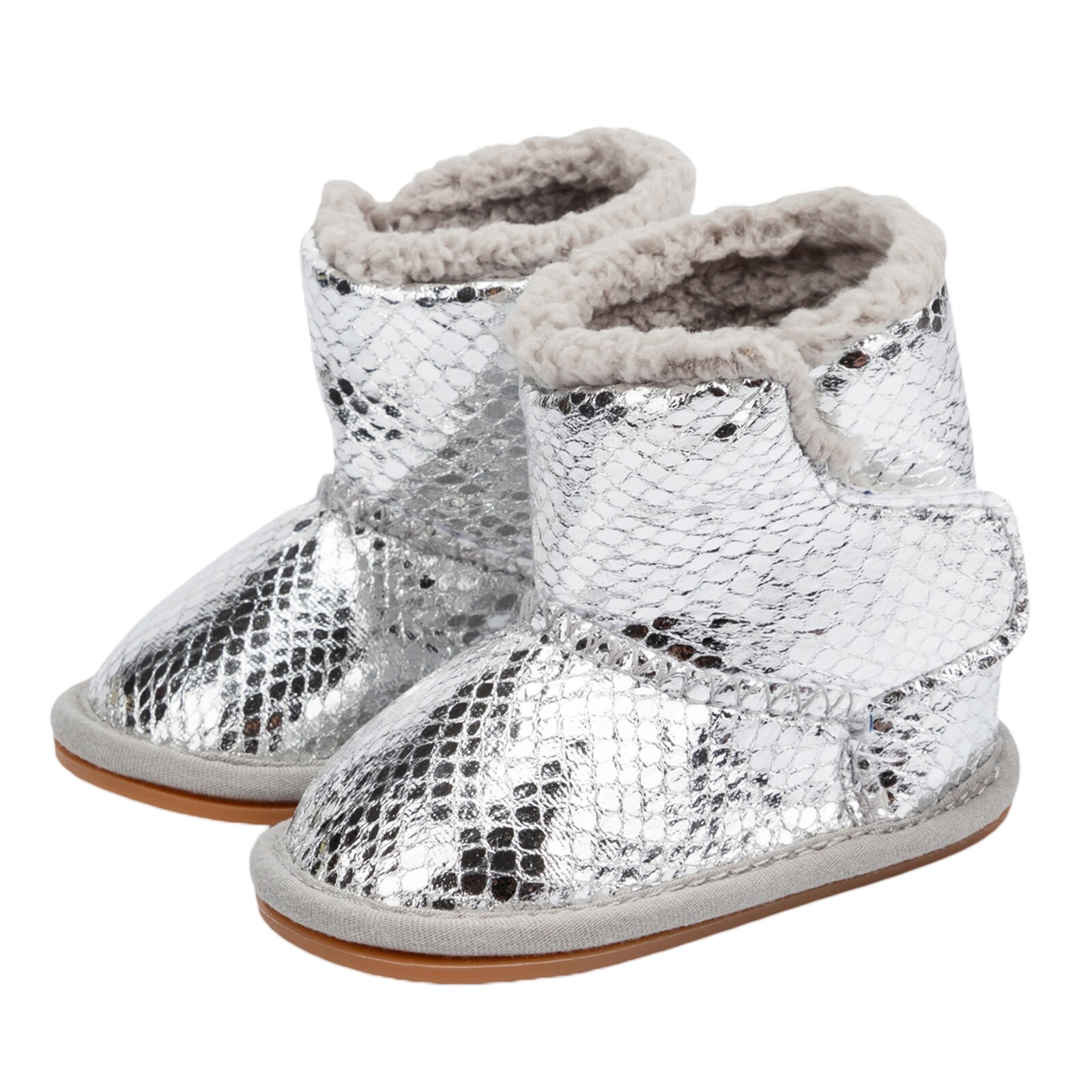 Baby Baby Meisjes Jongens Platte Thermische Schoenen Voor Winter Zilveren Babyschoenen Effen High-Top Zachte Zool Laarzen Peuter mocassins Schoenen