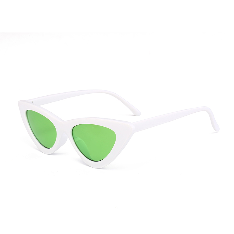 Cat Eye Sunglasses Women Triangle Small Size Frame Eyewear Reb Blue Green Lens Sun Glasses UV400: Whitegreen