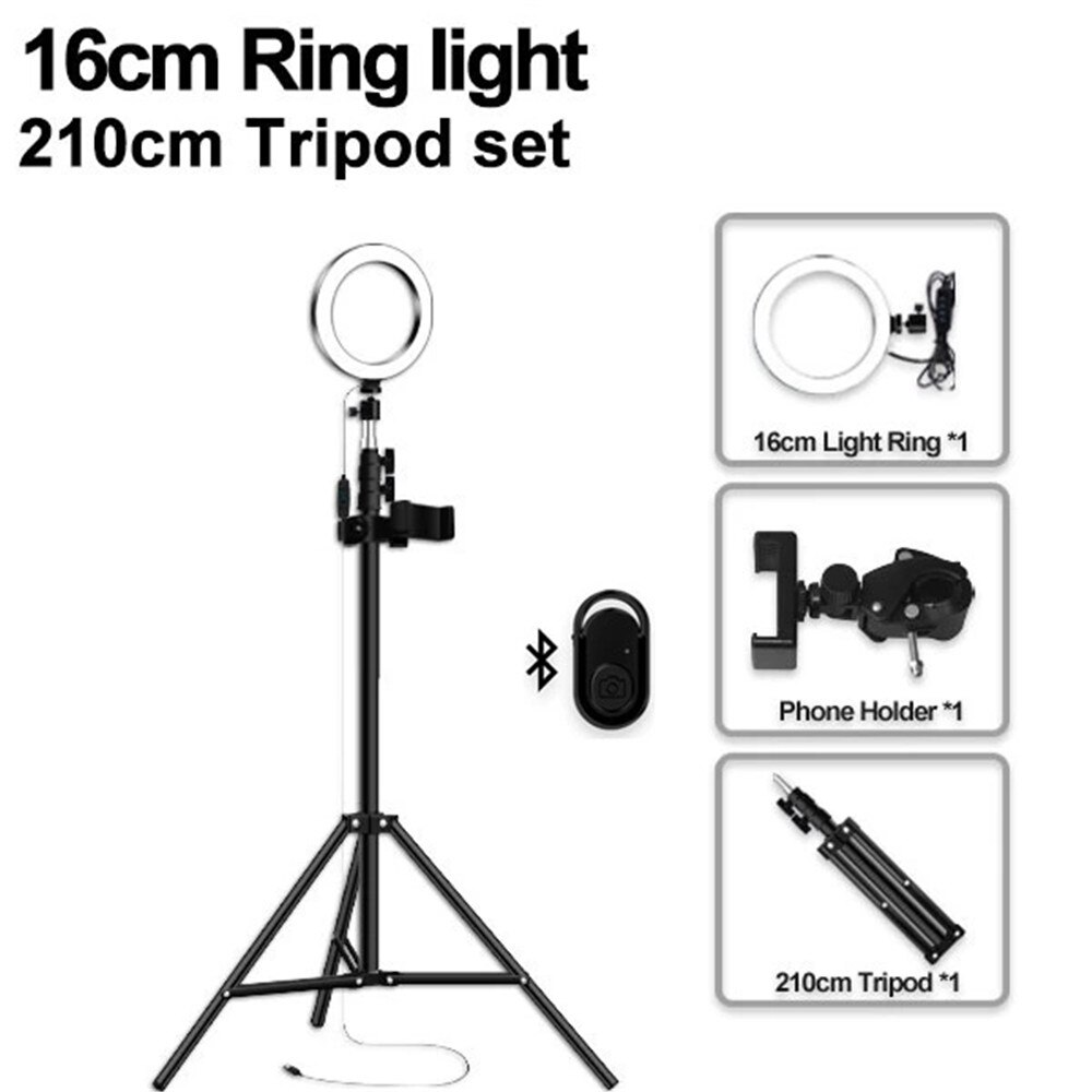 Pavimento Photo Studio Selfie Anello di Luce A LED con Supporto Del Telefono Mobile per Youtube Streaming In Diretta di Trucco In Diretta Supporto Mobile Treppiedi: 16light-210cmtripod