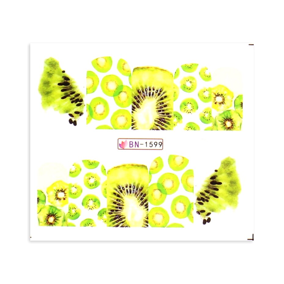 Sommer vand nail art klistermærker frugt med edderkoppe linjer transfer decals kiwi citron avocado manicure skyder bebn 1597-1608-1: Bn -1599