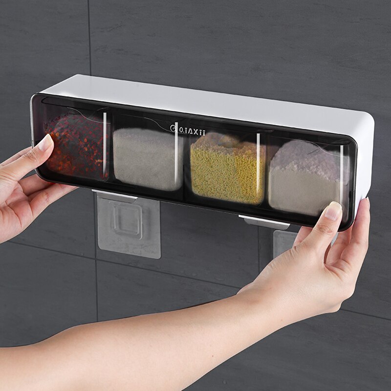 Household Wall-mounted Kitchen Spice Rack Free Punch All-in-one Kitchen Gadget Set Combination Plastic Storage Container