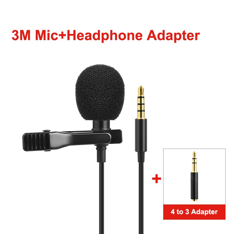 3M 1.5M Mini Portable Microphone Condenser Clip-on Lapel Lavalier Mic Wired Mikrofo/Microfon for Phone for Laptop Camera DV: 3M with adpater