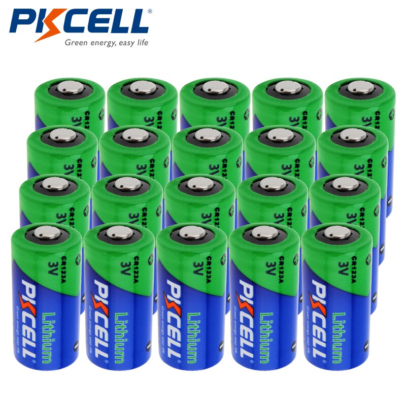 20pcs*PKCELL CR123A CR123 CR 123 123A 16340 CR17345 17345 3V Lithium Photo Battery 1500mAh For Camera