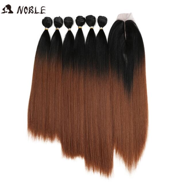 Pelo sintético Noble, mechones de pelo liso rizado, 7 unidades por paquete, mechones de pelo manojo de extensiones de cabello mechones con cierre, pelo liso rizado: TT1B-30