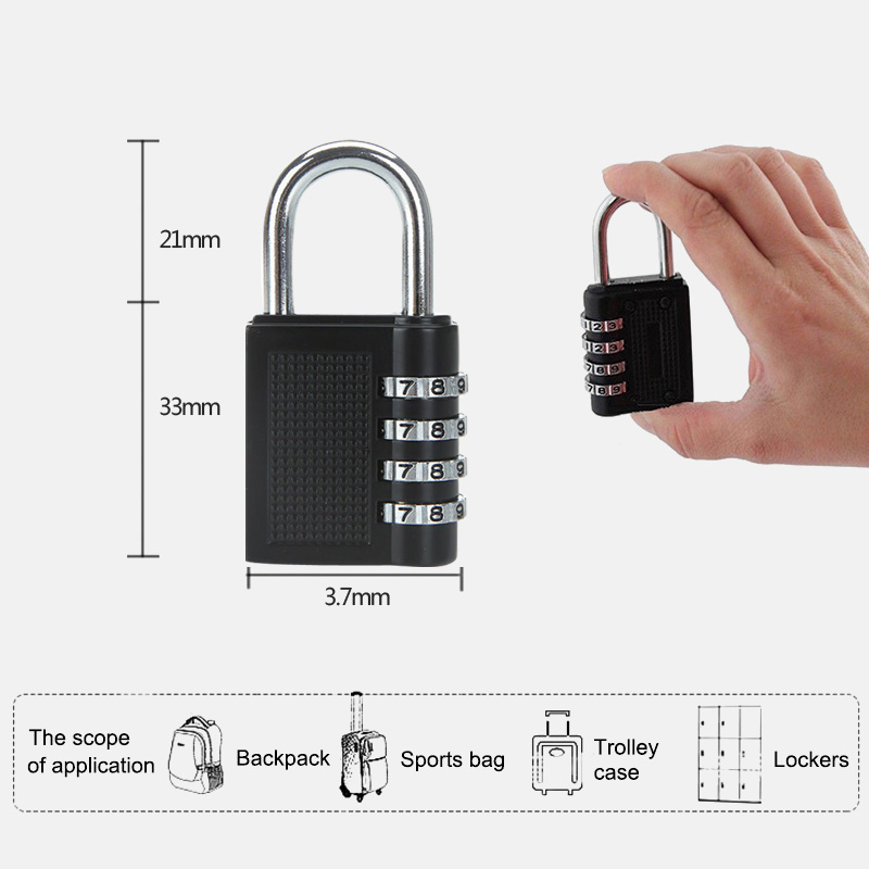 Candado de combinación de 4 dígitos para gimnasio al aire libre, candado de seguridad resistente a la intemperie, 80x43x14mm, color negro