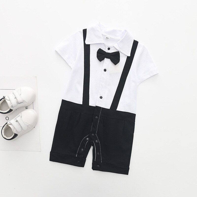 été style bébé garçon vêtements ensemble à manches courtes cravate gentleman costumes bébé barboteuses infantile bébé gris vêtements