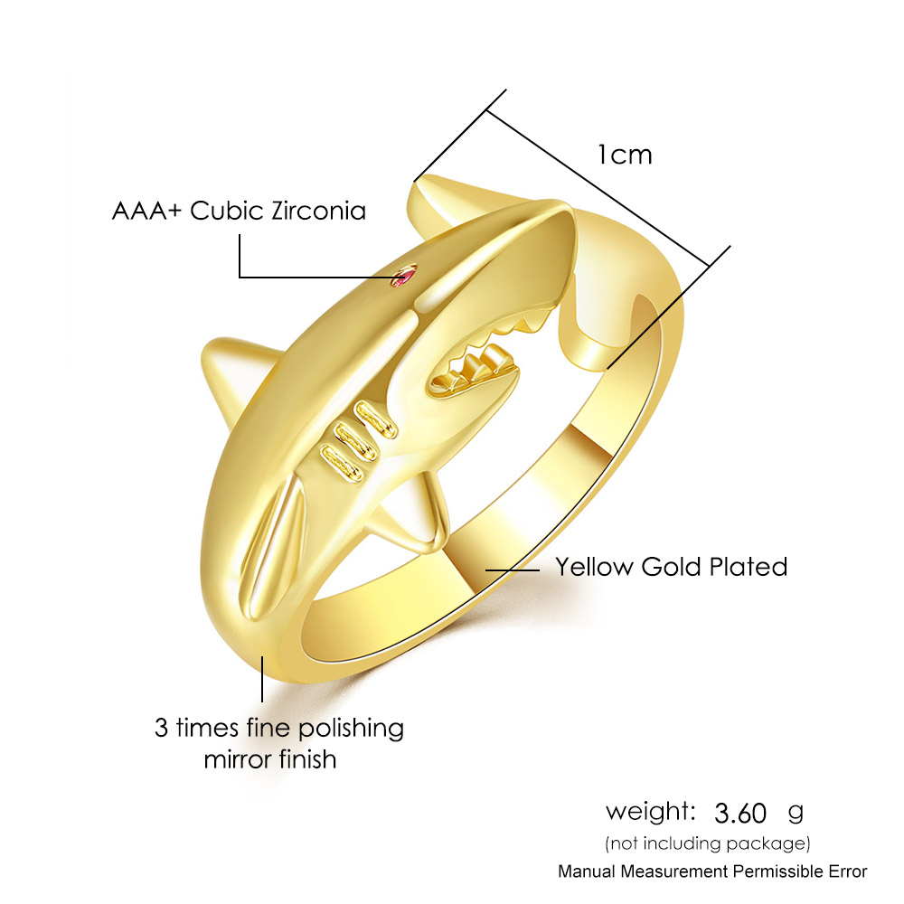 Anillo de tiburón de Color dorado para hombre y mujer, anillos ajustables con personalidad Punk, accesorios de pescado de Hip Hop, proveedores de joyería R719