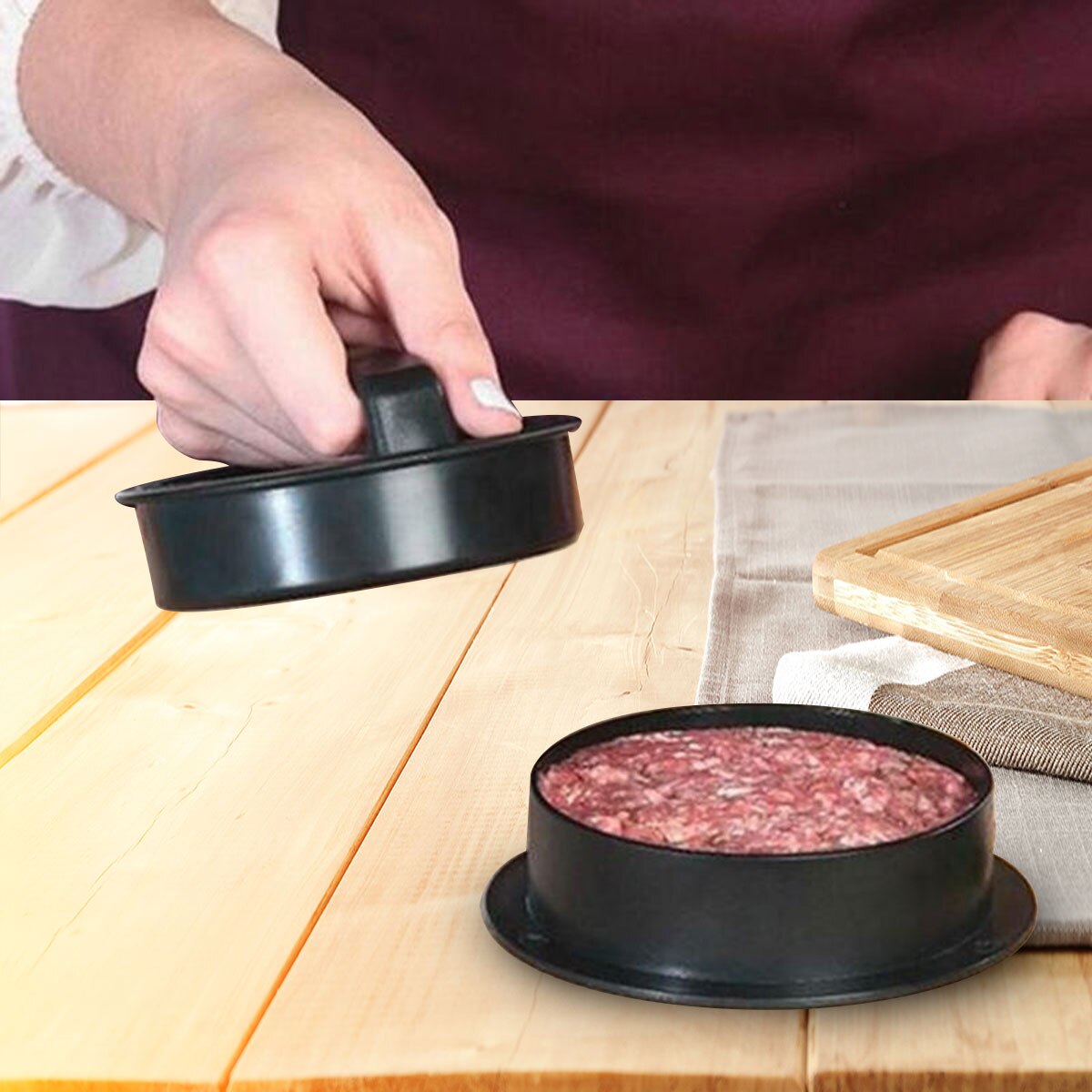 3-in-1 Non-stick Kitchen Stuffed Burger Maker Press Round Shape Hamburger Meat Maker Hamburger Patty Maker and Sliders