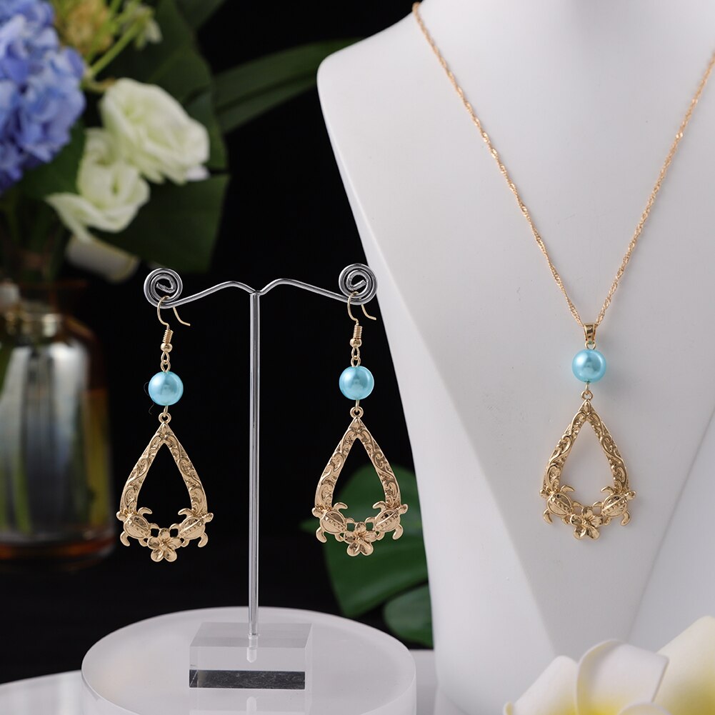 SophiaXuan Hawaiian Jewelry Set Pink Pearl Necklace Polynesian Necklace Samoa Gold Plated Earrings Set for Women: ZH0109GOBE