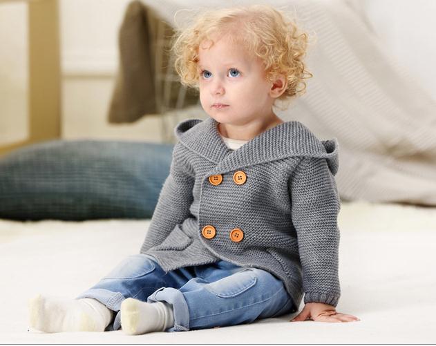 0-24M Babys Boy Girl Winter Autumn Sweater Long Sleeve Hooded Jacket Solid Cute Warm Knitting Coat