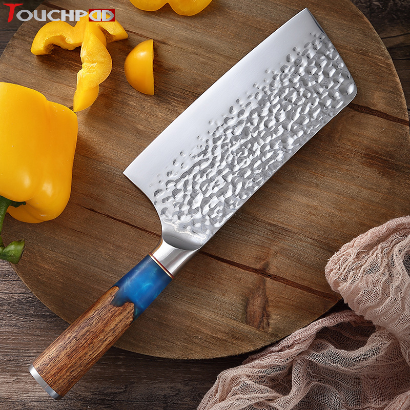 Traditional Handmade Forged Kitchen Knife Hammer Stainless Steel Chef's Chopper Cooking Knives Meat Slicer Butcher &amp; Case: white