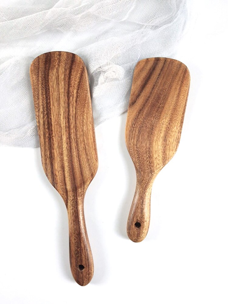 Teak Wood Kitchen Utensils Eco Natural Wooden Cooking Tools Non-Stick Fried Egg Spatula Salad Mixing Shovels Cooking Turners