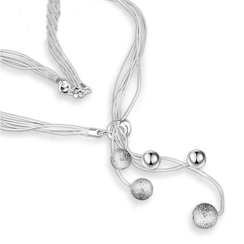 OMHXZJ Persoonlijkheid Mode OL Vrouw Meisje Party Huwelijkscadeau Zilveren Multi Kralen Lijnen 925 Sterling Zilveren Ketting NC18