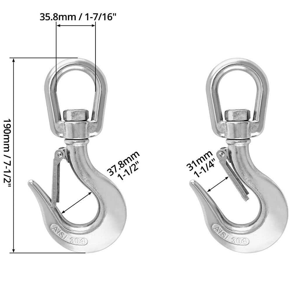 Crane Swivel Hook 3300lb 304 Stainless Steel Swivel Lifting Clevis Chain Hook with Safety Latch