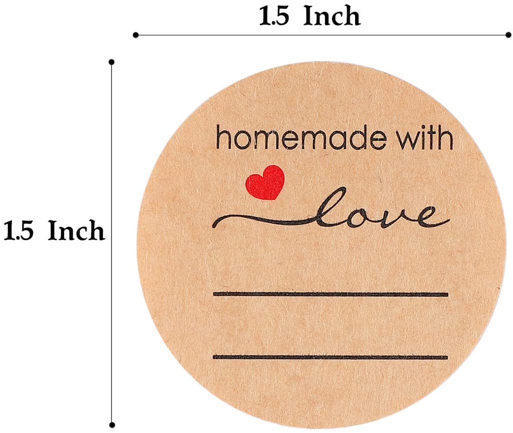 Handmade with Love Sticker 1.5 Self-Adhesive Round Sticker Labels with Lines for Candle Making Bakeries Bake Sales Weddings