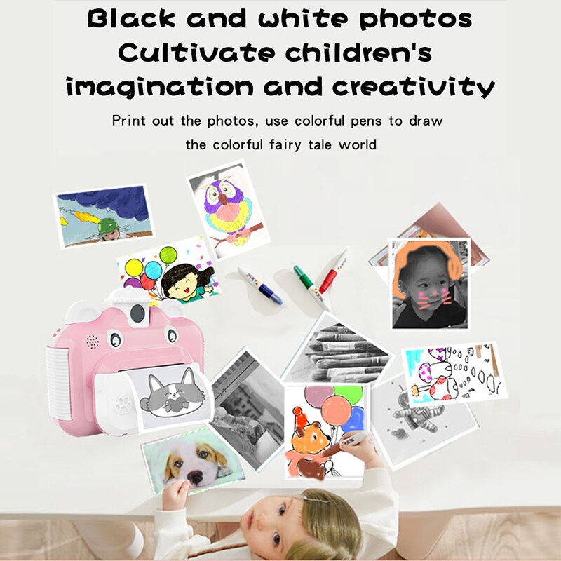 Children Birthday Instant Print Camera 1080P HD Digital Camera With Thermal Photo Paper Cute Cartoon Toys Camera For Kids