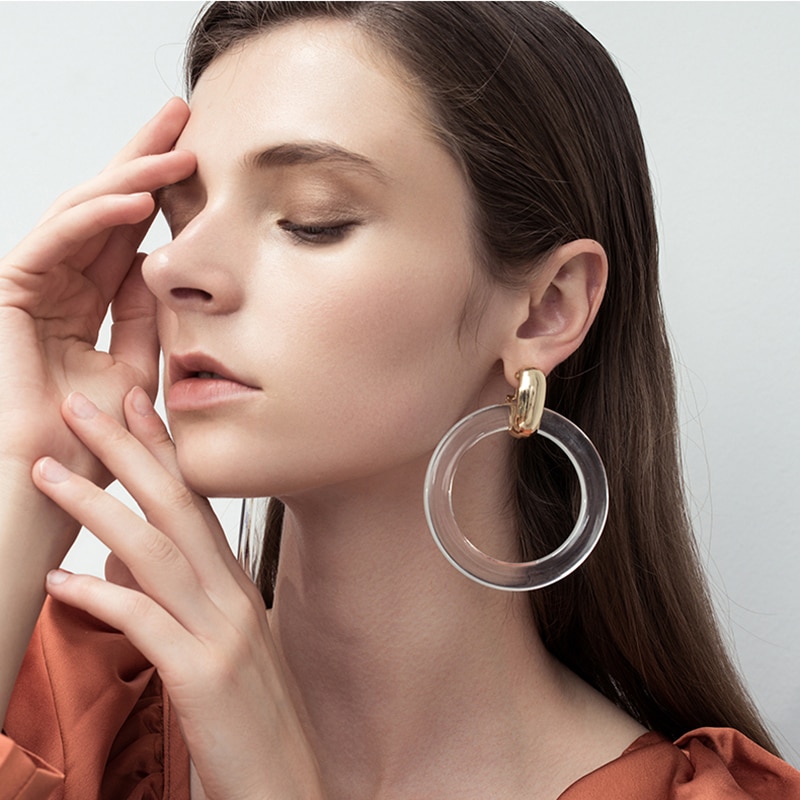 Geometrisk gennemsigtig akryl øreringe til kvinder enkel stor cirkel acetat erklæring boho bryllup za smykker
