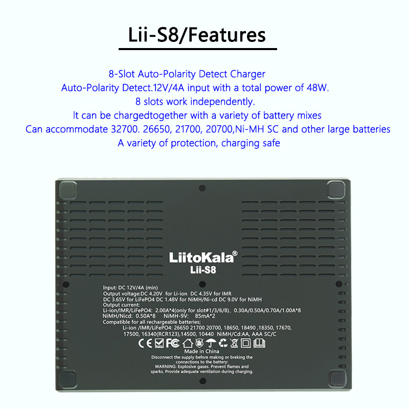 LiitoKala Lii-S12 Lii-S8 Lii-PD4 Lii-PD2 Lii-500S 3.7V 18650 18350 Battery Charger Auto-Polarity Detect 26650 21700 1.2V AA AAA