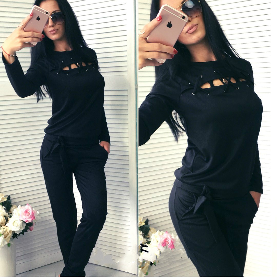 Bandage Suit Set Women Tracksuit Two-piece Style Outfit Sweatshirt Sport Wear