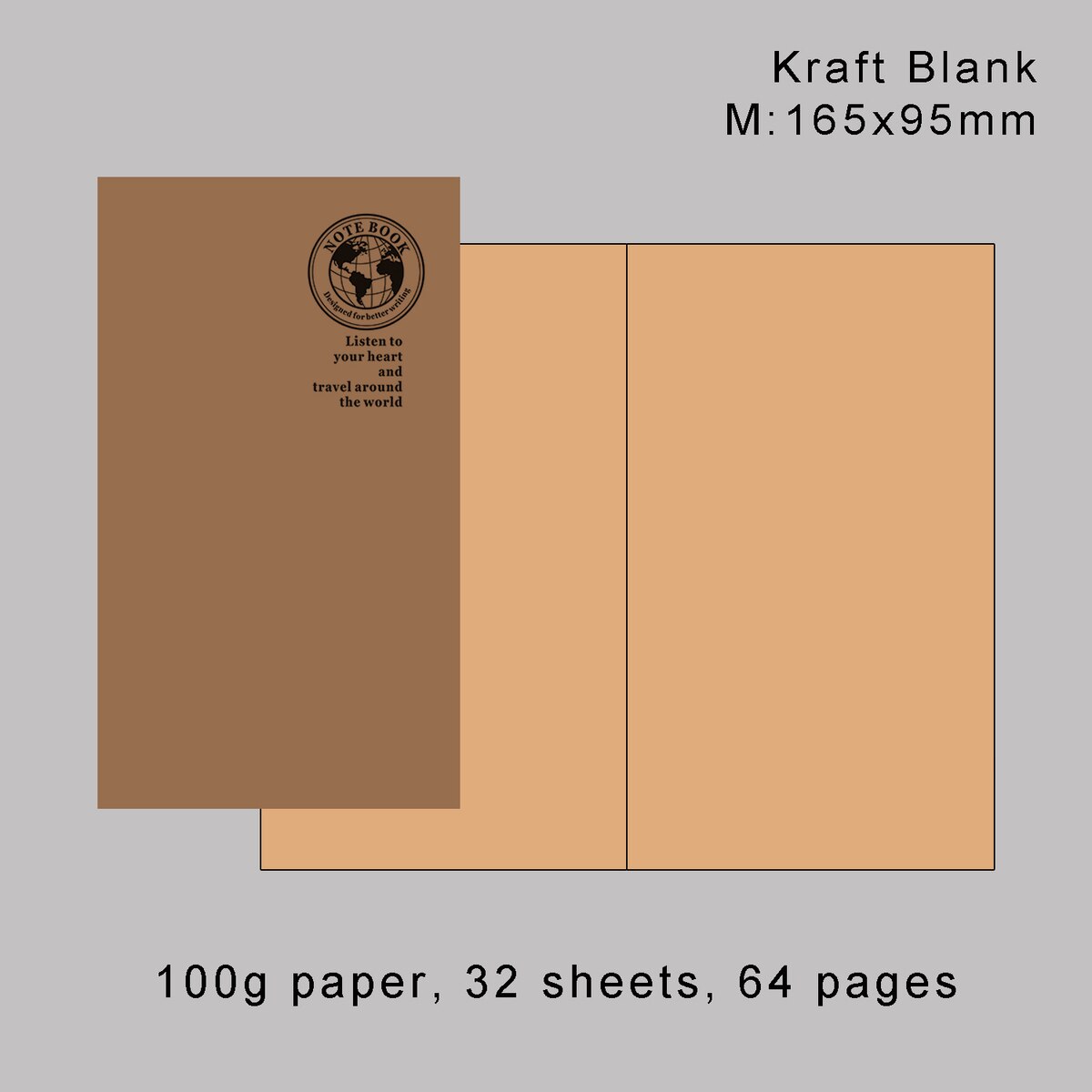 Læder notesbog indsats refill til rejsejournal dagsorden pas skitsebog kraft dagbog prikket daglig ugentlig månedlig planlægger: M kraft blank