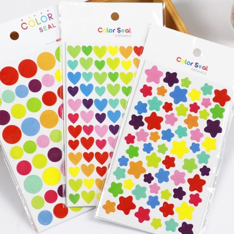Kawaii Cartoon Dots Love heart Stickers Patterns Cute Stationery Sticker Decorative collage Scrapbooking planner Album aesthetic