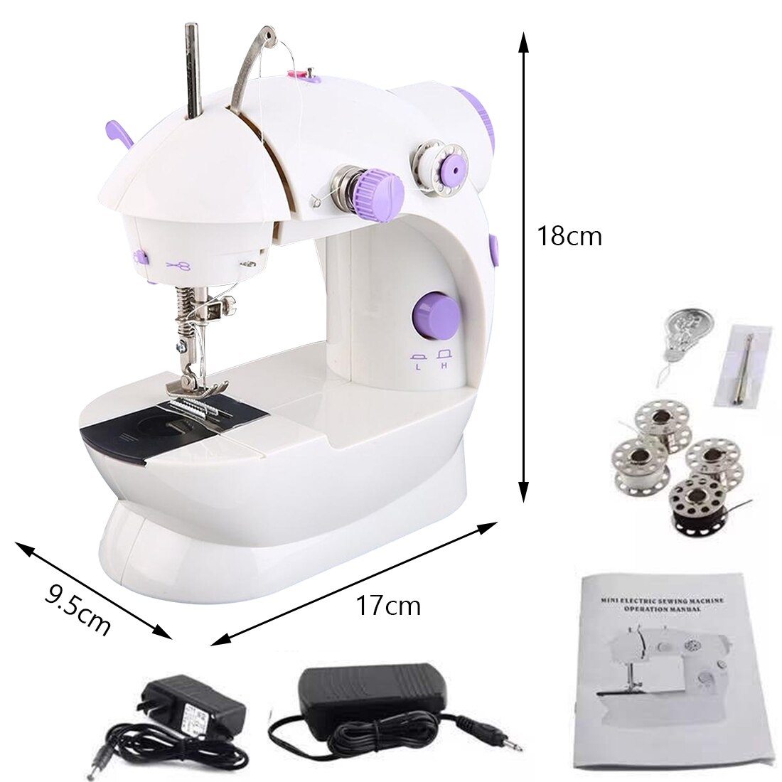 Electric Portable Mini Sewing Machine Handheld Sewing Machines Household Multifunction Automatic Tread Rewind Sewing Machine LED