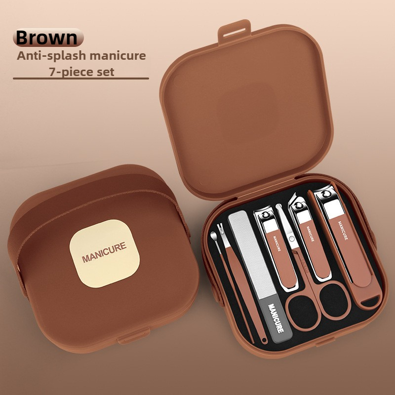 Conjunto completo de 7 peças de kit de manicure, cortador de unhas com cortador de cutícula, empurrador e aparador portátil, presente para mulheres e homens: Chocolate