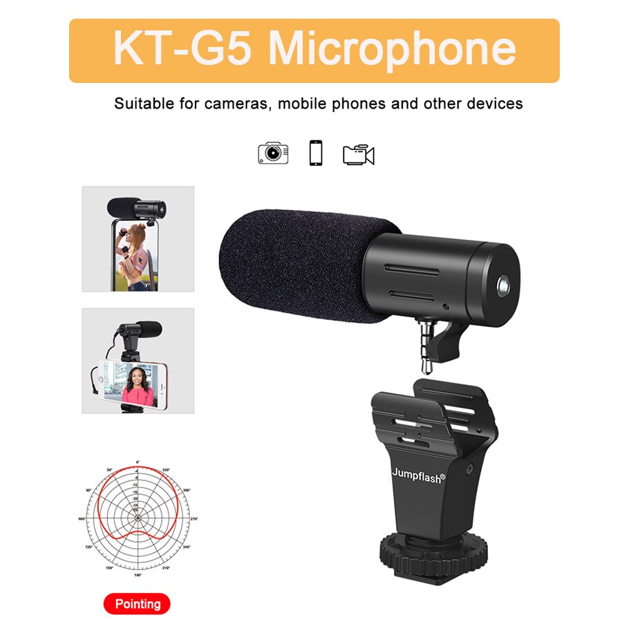 Jumpflash Vlog Selfie Flexible Tripod with Remote Control Microphone LED Light Holder for Smartphone & Motion Camera Tripod