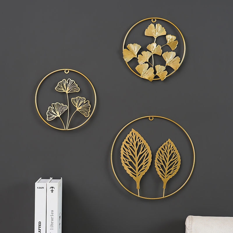 Nordic Home Decoration Metal Decor Living Room Wall Hanging Wall Decoration Round Golden Leaf Wall Hanging Display Stand