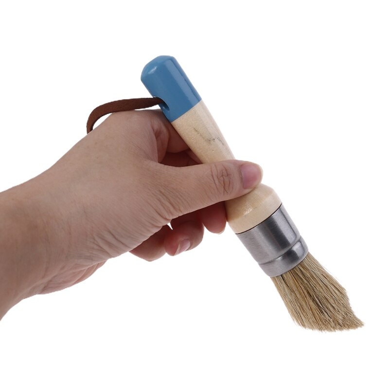 2Pcs Round and Pointed Chalk Paint Wax Brush Ergonomic Wood Handle Bristle Brush