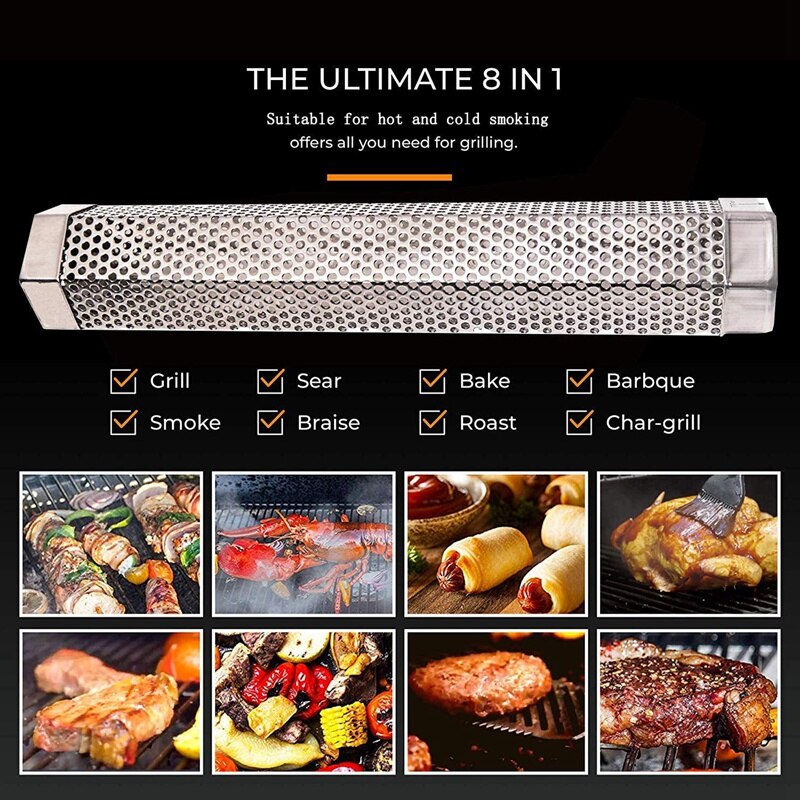 Stainless Steel Barbecue Wood Smoking Pellet Pipe Hexagonal Portable Fruit Wood Bacon Electric Gas Charcoal Smoker