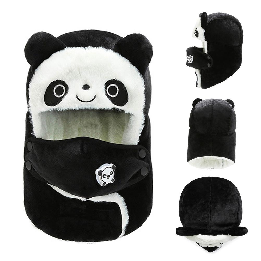 Winter Warm Fleece Hat Cute Cartoon Panda Windproof Face Cover Hat For Kids Adult Outdoor Cycling Hiking Skiing Caps Balaclava