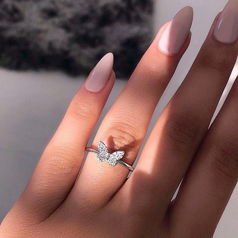 Koreaanse Trendy Shiny Zirkoon Butterfly Crystal Ring Voor Vrouwen Pave Vlinder Ringen Vrouwelijke Bruiloft Sieraden
