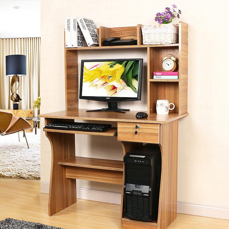 simple multifunctional office desktop computer table home bedroom student desk bookcase: B