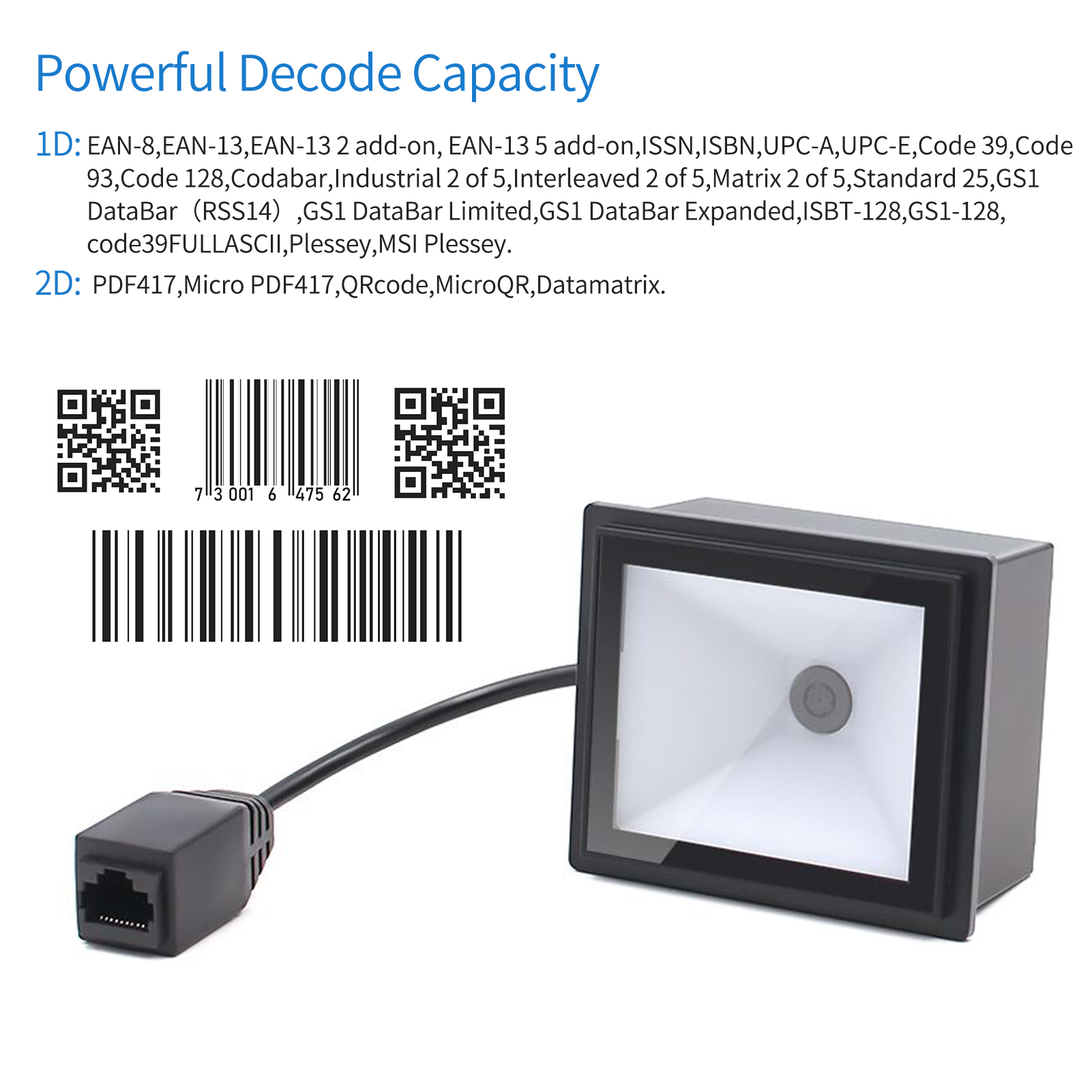 Aibecy Embedded 1D 2D QR Barcode Scanner Module CMOS Image Auto-scan Wired Fixed Mount Bar Code Reader Support Screen Scan