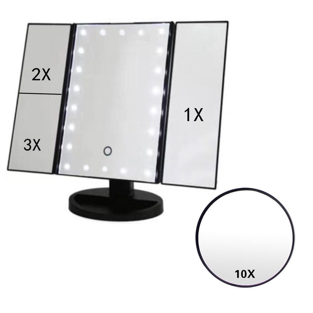 Led Make-Up Spiegel 22 Vanity Light Vergrootglas 3 Floding Aanrecht Touch Screen Cosmetische 10x Vergrootglas Kleine Spiegel Beauty Tools: SK108 black