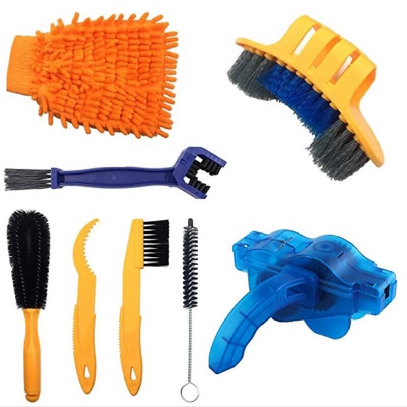 8Pcs/Set Bicycle Maintenance Cleaning Kits Cycling Tire Brush Bicycle Chain Wash Brake Disc Cleaner Wheel Rim Clean: Default Title