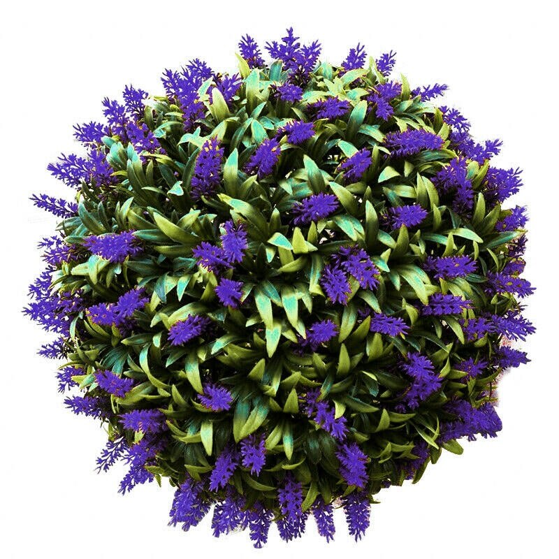 -Artificial Purple Lavender Hanging Topiary Ball Flower Plant Decor Basket Pot 30cm