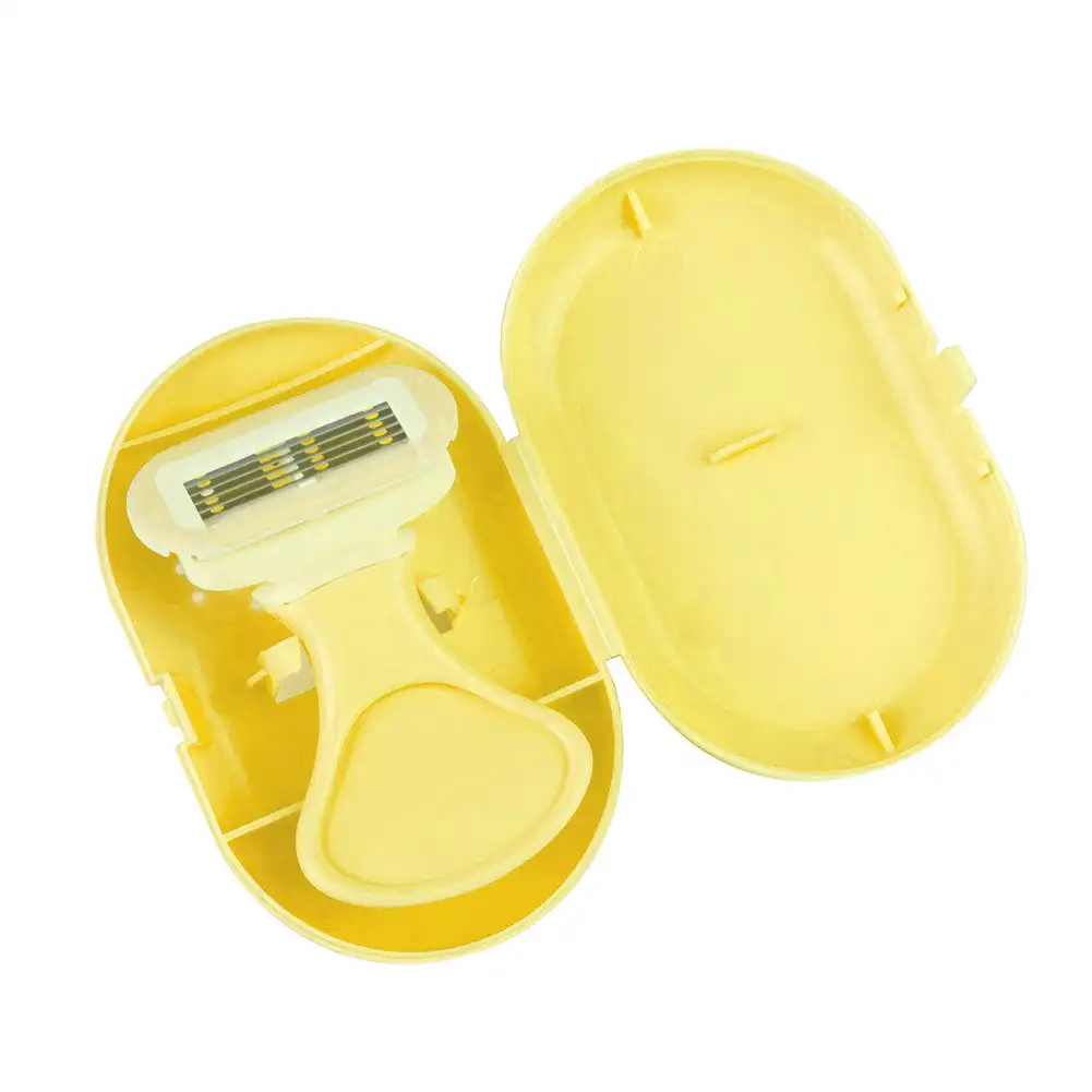 Maquinilla de afeitar de seguridad para mujer, 1 Uds., cuchillas de afeitar Manual de acero inoxidable para Barba, pelo corporal B Ikini, afeitadora de axilas y muslos, afeitado portátil: YELLOW