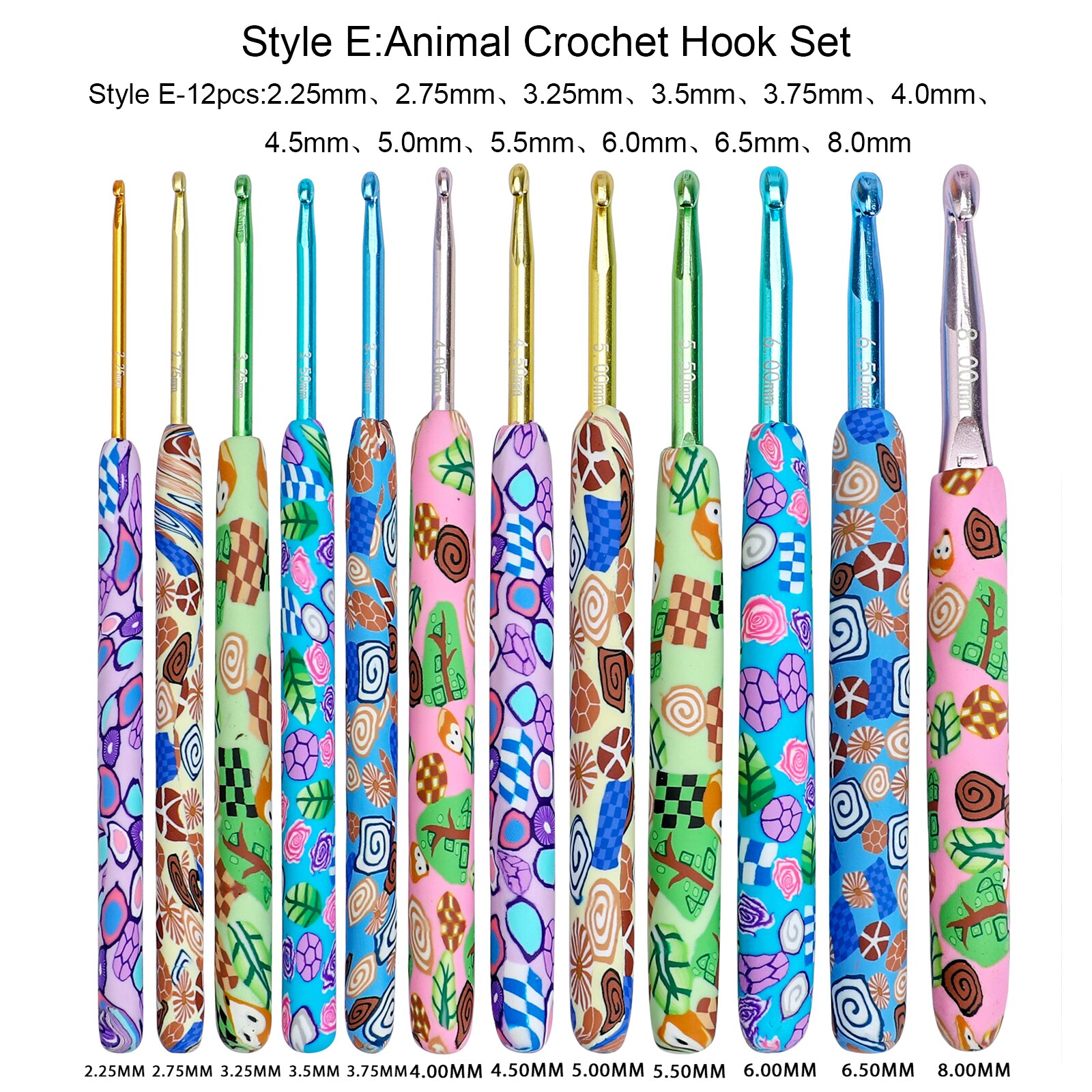 Premium Colorful Crochet Hook Set Soft Ceramic Mix Color Crochet Needles Home DIY Knitting Needles Sewing Tools: Style E-12pcs