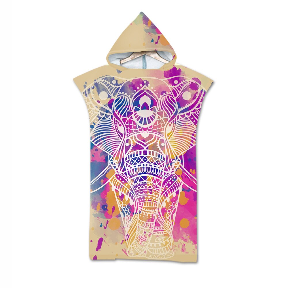 Gedrukt Olifant Volwassen Duikpak Veranderen Gewaden Poncho Hood Sneldrogend Hooded Strandlaken Absorberende Zweet-Absorberende Zwemmen gewaad: color1