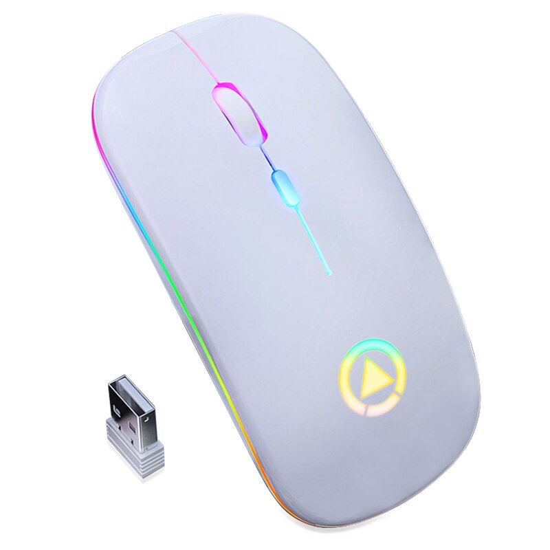 Draadloze usb-muis, rgb-computermuis, stille pc-oplaadbare ergonomische muis met led-achtergrondverlichting, optische usb-muis voor pc en laptop.: Wit