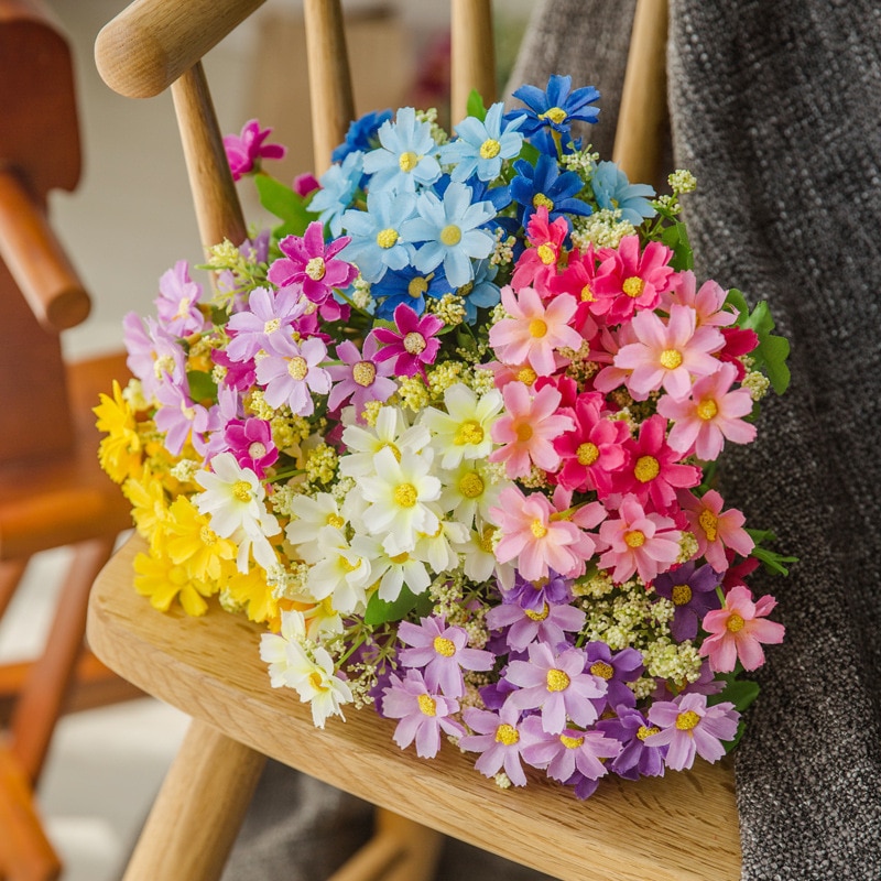 1 Boeket 7 Tak 28 Heads Leuke Zijde Daisy Kunstmatige Decoratieve Bloem Diy Bruiloft Boeket Thuis Kamer Tafel Decoratie
