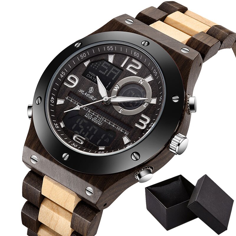 Houten Quartz Voor Mannen Horloge Relogio Masculino Multifunctionele Chronograaf Datum Sport Waterdicht Heren Mannelijke Hout Quartz Horloge: D1 WITH BOX